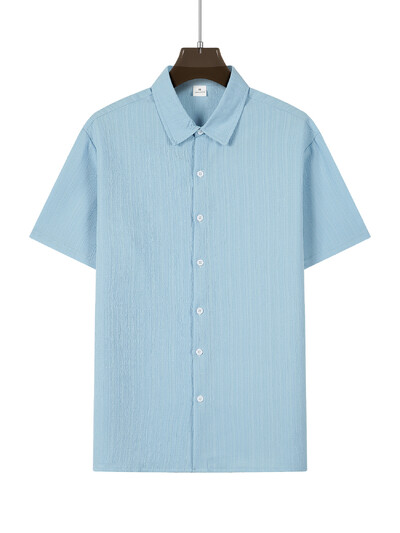 Kokvilnas karstā izpārdošana Vīriešu krekli ar īsām piedurknēm Vasaras vienkrāsaini nolaižama apkakle ikdienas pludmales stila lielizmēra