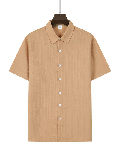 Kokvilnas karstā izpārdošana Vīriešu krekli ar īsām piedurknēm Vasaras vienkrāsaini nolaižama apkakle ikdienas pludmales stila lielizmēra