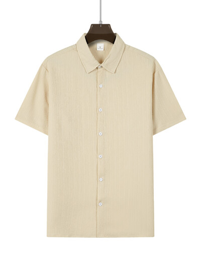 Kokvilnas karstā izpārdošana Vīriešu krekli ar īsām piedurknēm Vasaras vienkrāsaini nolaižama apkakle ikdienas pludmales stila lielizmēra