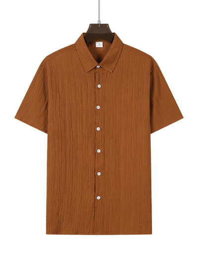 Kokvilnas karstā izpārdošana Vīriešu krekli ar īsām piedurknēm Vasaras vienkrāsaini nolaižama apkakle ikdienas pludmales stila lielizmēra