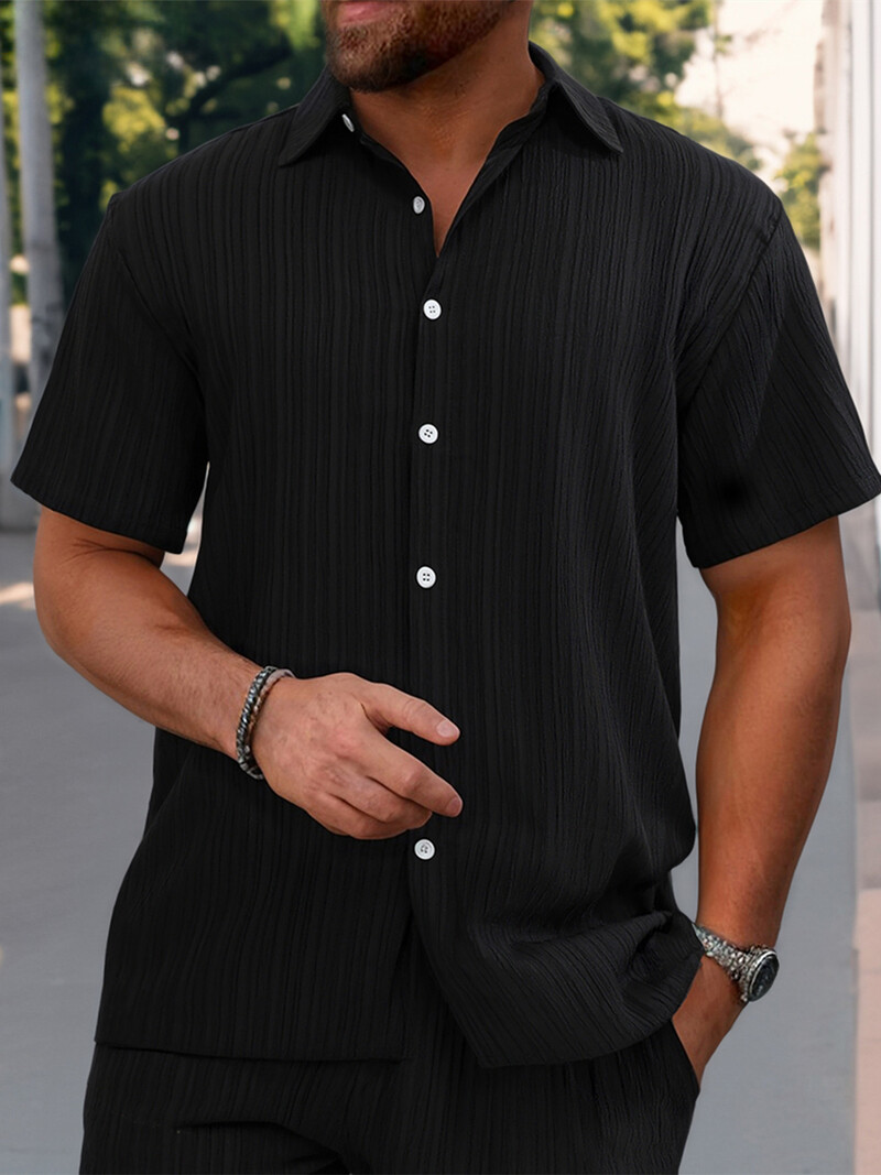 Kokvilnas karstā izpārdošana Vīriešu krekli ar īsām piedurknēm Vasaras vienkrāsaini nolaižama apkakle ikdienas pludmales stila lielizmēra