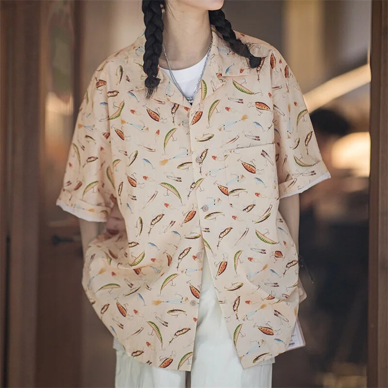 Maden Painted krekli ar īsām piedurknēm Kokvilnas Hawaii apdrukāts puspiedurkņu krekls vīriešiem un sievietēm Unisex vasaras brīvi ikdienas topi