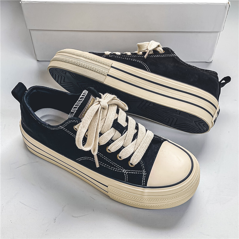 Klasikiniai juodi vyriški drobiniai batai Patogūs žemi viršutiniai vyriški sportbačiai, suvarstomi plokšti, vulkanizuoti batai vyrams Chaussure Hommes