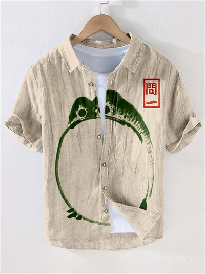 3D spausdinimas Havajų stiliaus marškiniai trumpomis rankovėmis, japoniško meno lino, patogūs laisvi laisvalaikio marškiniai su atverčiama apykakle, slyvų žiedai