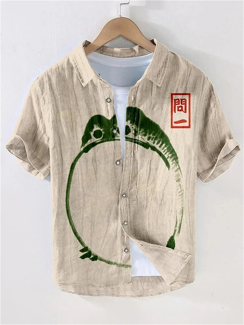 3D spausdinimas Havajų stiliaus marškiniai trumpomis rankovėmis, japoniško meno lino, patogūs laisvi laisvalaikio marškiniai su atverčiama apykakle, slyvų žiedai