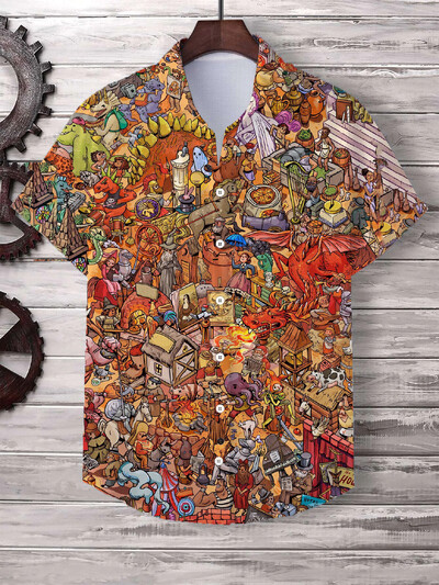 Havajų vyriški marškinėliai Mieli animaciniai katės 3D spausdinti viršūnės Laisvalaikiai moteriški trumpomis rankovėmis marškiniai sagos atvartas Didelio dydžio unisex drabužiai