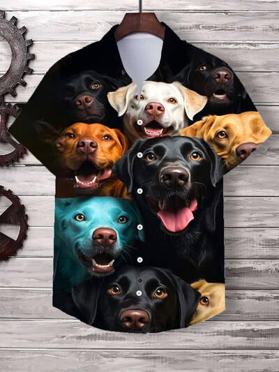 Havajų vyriški marškinėliai Mieli animaciniai katės 3D spausdinti viršūnės Laisvalaikiai moteriški trumpomis rankovėmis marškiniai sagos atvartas Didelio dydžio unisex drabužiai