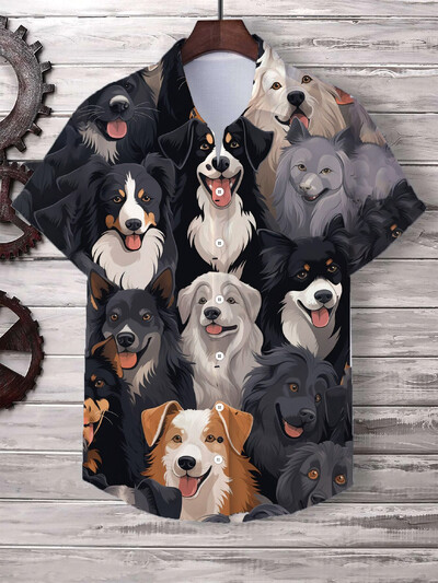 Havajų vyriški marškinėliai Mieli animaciniai katės 3D spausdinti viršūnės Laisvalaikiai moteriški trumpomis rankovėmis marškiniai sagos atvartas Didelio dydžio unisex drabužiai