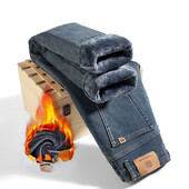 2025 m. Nauja žiemos vilnos šilti džinsai, stori tiesūs, ploni, elastingi, madingi, kasdieniai džinsai.