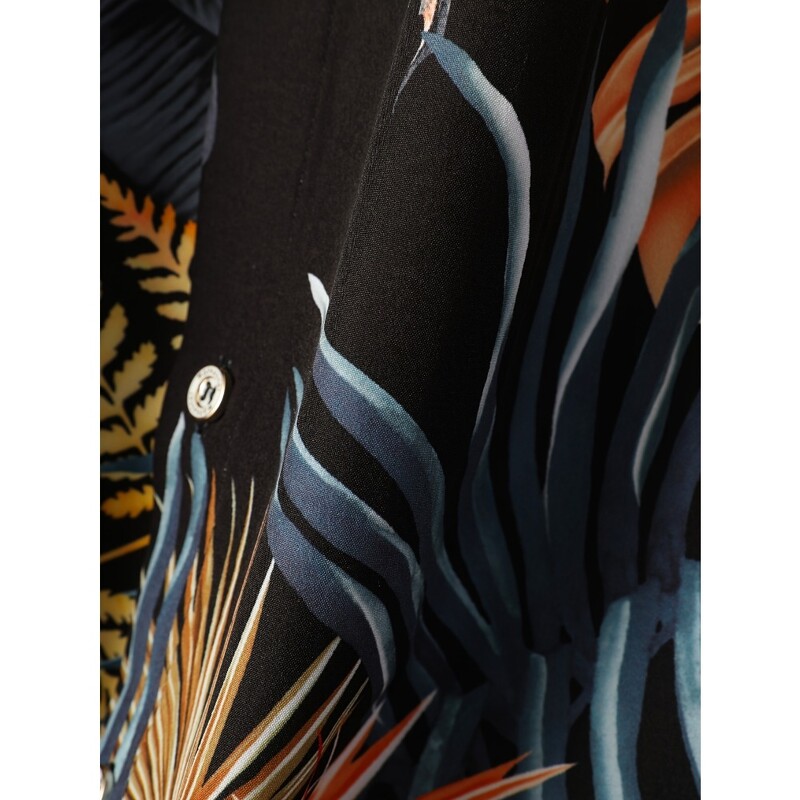 Vyriški atogrąžų havajietiški marškiniai su ryškiu paparčio ir palmės lapų raštu, laisvalaikio saga trumpomis rankovėmis