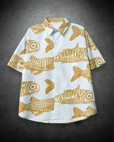 2025 m. Nauji Street Explosion Fashion Fish 3D spausdinimas Nauji suasmeninti vyriški vasariniai laisvalaikio marškiniai, baltiniai