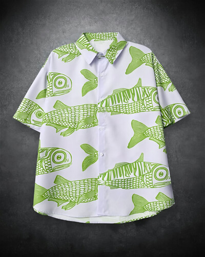 2025 m. Nauji Street Explosion Fashion Fish 3D spausdinimas Nauji suasmeninti vyriški vasariniai laisvalaikio marškiniai, baltiniai