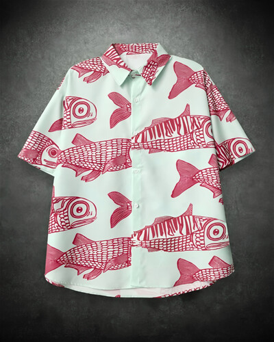 2025 m. Nauji Street Explosion Fashion Fish 3D spausdinimas Nauji suasmeninti vyriški vasariniai laisvalaikio marškiniai, baltiniai