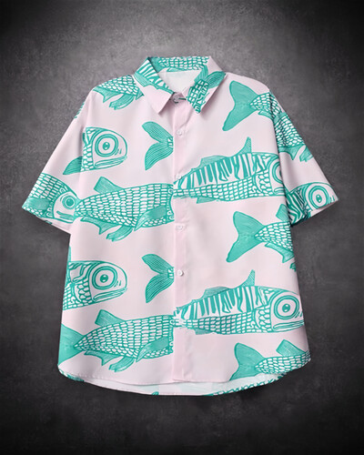 2025 m. Nauji Street Explosion Fashion Fish 3D spausdinimas Nauji suasmeninti vyriški vasariniai laisvalaikio marškiniai, baltiniai