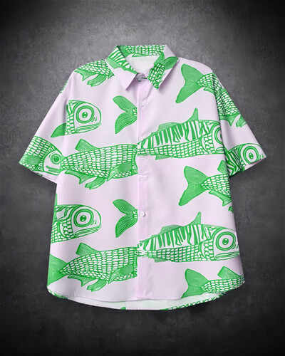 2025 m. Nauji Street Explosion Fashion Fish 3D spausdinimas Nauji suasmeninti vyriški vasariniai laisvalaikio marškiniai, baltiniai