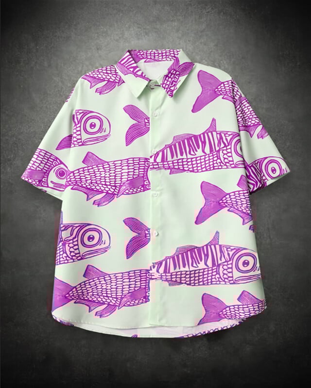 2025 m. Nauji Street Explosion Fashion Fish 3D spausdinimas Nauji suasmeninti vyriški vasariniai laisvalaikio marškiniai, baltiniai