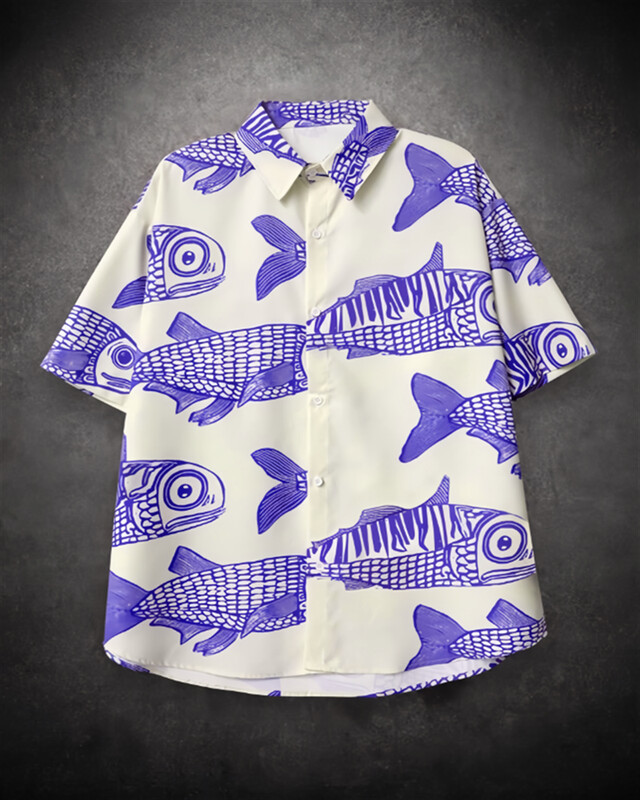 2025 m. Nauji Street Explosion Fashion Fish 3D spausdinimas Nauji suasmeninti vyriški vasariniai laisvalaikio marškiniai, baltiniai