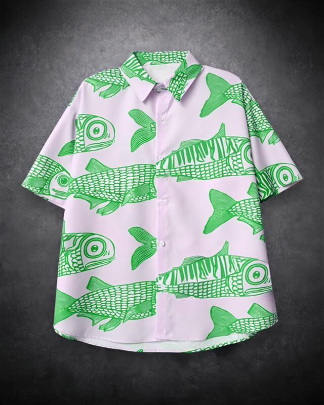 2025 m. Nauji Street Explosion Fashion Fish 3D spausdinimas Nauji suasmeninti vyriški vasariniai laisvalaikio marškiniai, baltiniai