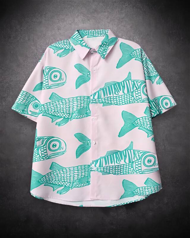 2025 m. Nauji Street Explosion Fashion Fish 3D spausdinimas Nauji suasmeninti vyriški vasariniai laisvalaikio marškiniai, baltiniai