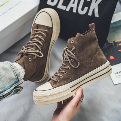 Vintage augstas augšdaļas audekla apavi Vīriešu brūnas kedas Studentu Espadrilles Platform Comfort Mens Vulcanize Kurpes zapatillas de lona