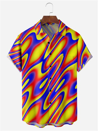 Vasariniai vyriški marškiniai 3D spausdinti taškeliais vienspalviai trumpomis rankovėmis marškinėliai su viena krūtine Havajų atostogų laisvalaikio vyriški atlapai