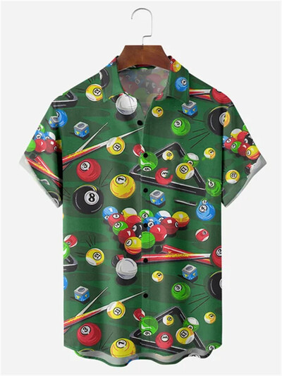 Vasariniai vyriški marškiniai 3D spausdinti taškeliais vienspalviai trumpomis rankovėmis marškinėliai su viena krūtine Havajų atostogų laisvalaikio vyriški atlapai