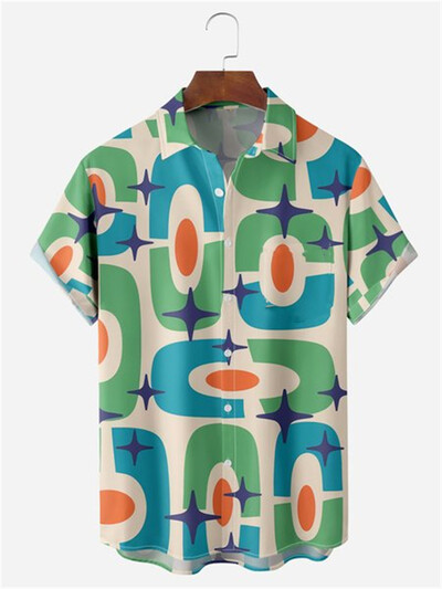Vasariniai vyriški marškiniai 3D spausdinti taškeliais vienspalviai trumpomis rankovėmis marškinėliai su viena krūtine Havajų atostogų laisvalaikio vyriški atlapai