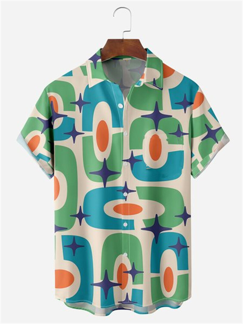 Vasariniai vyriški marškiniai 3D spausdinti taškeliais vienspalviai trumpomis rankovėmis marškinėliai su viena krūtine Havajų atostogų laisvalaikio vyriški atlapai