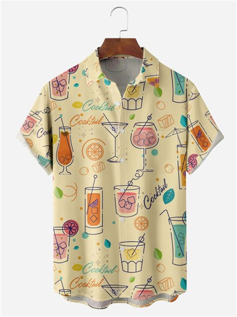 Vasariniai vyriški marškiniai 3D spausdinti taškeliais vienspalviai trumpomis rankovėmis marškinėliai su viena krūtine Havajų atostogų laisvalaikio vyriški atlapai