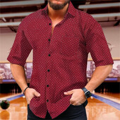 Vyriški marškiniai su taškeliais marginti, laisvalaikio atvartas, trumpomis rankovėmis, atostoginiai su sagutėmis, aukštos kokybės, naujo stiliaus, 9 spalvos, 2024 m.