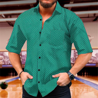 Vyriški marškiniai su taškeliais marginti, laisvalaikio atvartas, trumpomis rankovėmis, atostoginiai su sagutėmis, aukštos kokybės, naujo stiliaus, 9 spalvos, 2024 m.