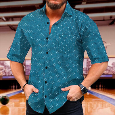 Vyriški marškiniai su taškeliais marginti, laisvalaikio atvartas, trumpomis rankovėmis, atostoginiai su sagutėmis, aukštos kokybės, naujo stiliaus, 9 spalvos, 2024 m.