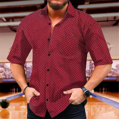 Vyriški marškiniai su taškeliais marginti, laisvalaikio atvartas, trumpomis rankovėmis, atostoginiai su sagutėmis, aukštos kokybės, naujo stiliaus, 9 spalvos, 2024 m.