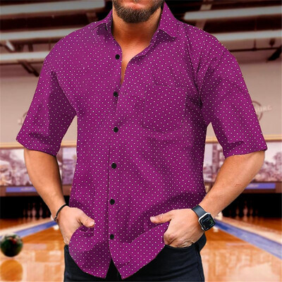 Vyriški marškiniai su taškeliais marginti, laisvalaikio atvartas, trumpomis rankovėmis, atostoginiai su sagutėmis, aukštos kokybės, naujo stiliaus, 9 spalvos, 2024 m.