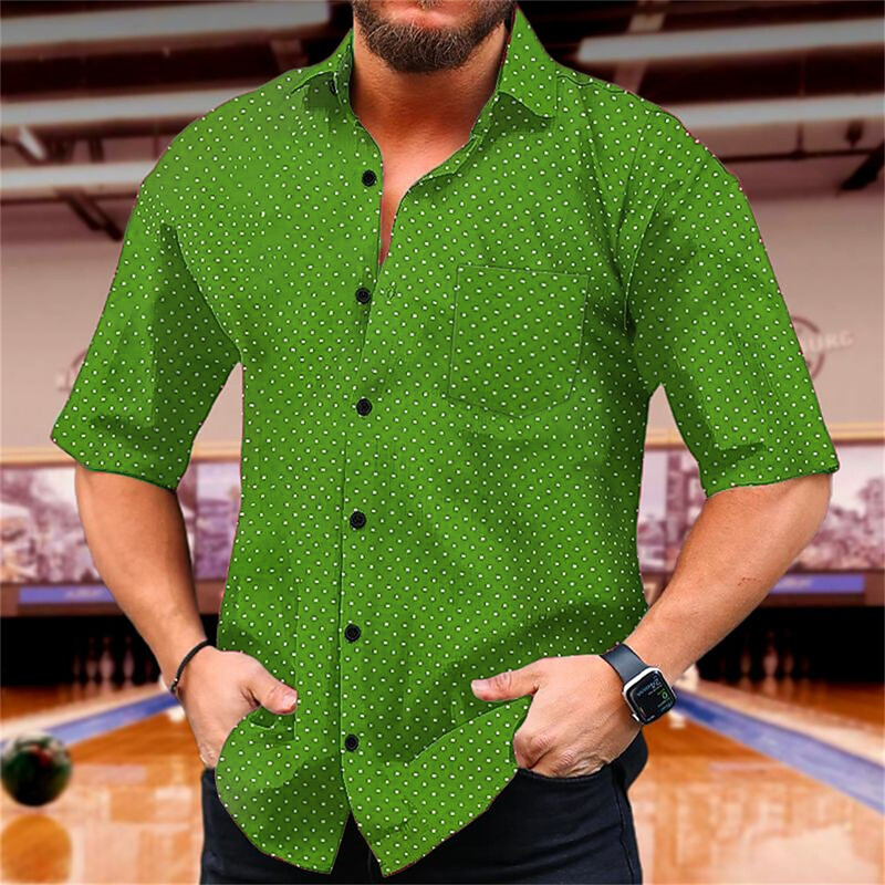 Vyriški marškiniai su taškeliais marginti, laisvalaikio atvartas, trumpomis rankovėmis, atostoginiai su sagutėmis, aukštos kokybės, naujo stiliaus, 9 spalvos, 2024 m.
