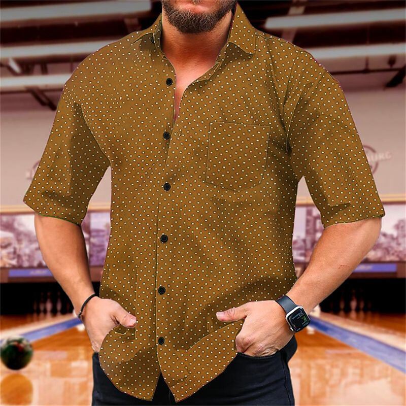 Vyriški marškiniai su taškeliais marginti, laisvalaikio atvartas, trumpomis rankovėmis, atostoginiai su sagutėmis, aukštos kokybės, naujo stiliaus, 9 spalvos, 2024 m.
