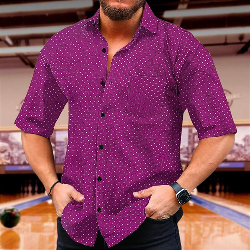 Vyriški marškiniai su taškeliais marginti, laisvalaikio atvartas, trumpomis rankovėmis, atostoginiai su sagutėmis, aukštos kokybės, naujo stiliaus, 9 spalvos, 2024 m.