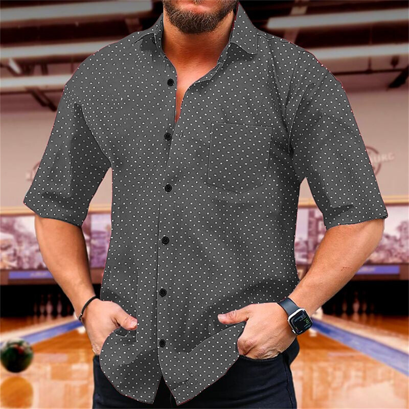 Vyriški marškiniai su taškeliais marginti, laisvalaikio atvartas, trumpomis rankovėmis, atostoginiai su sagutėmis, aukštos kokybės, naujo stiliaus, 9 spalvos, 2024 m.