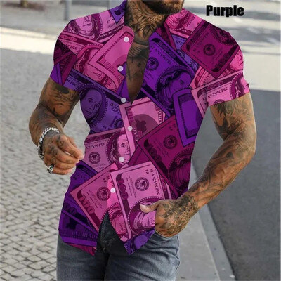 Jauni modes 3D dolāra krekli Vīriešu vasaras modes īsām piedurknēm, šaurām pieguļošām pogām, ikdienas krekli Jaunākie ielu apģērbi, ērti topi