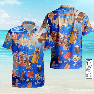 Vintage 80ndate 90ndate rõivad 3D-print Trendikas lahe mood jäätisesärgid Beach Party Topid Lühikeste varrukatega suvised meeste särgid Meeste topp