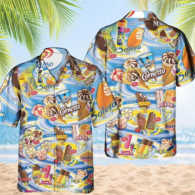 Vintage 80ndate 90ndate rõivad 3D-print Trendikas lahe mood jäätisesärgid Beach Party Topid Lühikeste varrukatega suvised meeste särgid Meeste topp