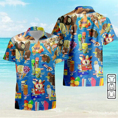 Vintage 80ndate 90ndate rõivad 3D-print Trendikas lahe mood jäätisesärgid Beach Party Topid Lühikeste varrukatega suvised meeste särgid Meeste topp