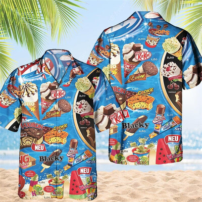 Vintage 80ndate 90ndate rõivad 3D-print Trendikas lahe mood jäätisesärgid Beach Party Topid Lühikeste varrukatega suvised meeste särgid Meeste topp