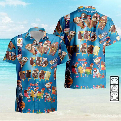 Vintage 80ndate 90ndate rõivad 3D-print Trendikas lahe mood jäätisesärgid Beach Party Topid Lühikeste varrukatega suvised meeste särgid Meeste topp