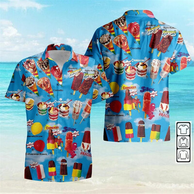 Vintage 80ndate 90ndate rõivad 3D-print Trendikas lahe mood jäätisesärgid Beach Party Topid Lühikeste varrukatega suvised meeste särgid Meeste topp