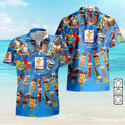 Vintage 80ndate 90ndate rõivad 3D-print Trendikas lahe mood jäätisesärgid Beach Party Topid Lühikeste varrukatega suvised meeste särgid Meeste topp