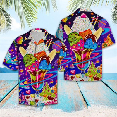 Vintage 80ndate 90ndate rõivad 3D-print Trendikas lahe mood jäätisesärgid Beach Party Topid Lühikeste varrukatega suvised meeste särgid Meeste topp