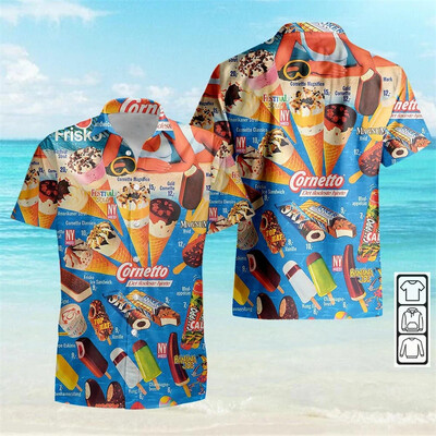 Vintage 80ndate 90ndate rõivad 3D-print Trendikas lahe mood jäätisesärgid Beach Party Topid Lühikeste varrukatega suvised meeste särgid Meeste topp