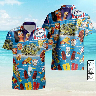 Vintage 80ndate 90ndate rõivad 3D-print Trendikas lahe mood jäätisesärgid Beach Party Topid Lühikeste varrukatega suvised meeste särgid Meeste topp