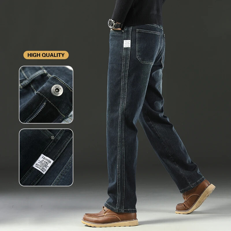 2025 m. pavasario sujungimas Vyriški džinsai Laisvos tiesios kelnės aukštu juosmeniu, tamprios mišrios medvilnės skalbtos džinsinės kelnės Firminiai drabužiai